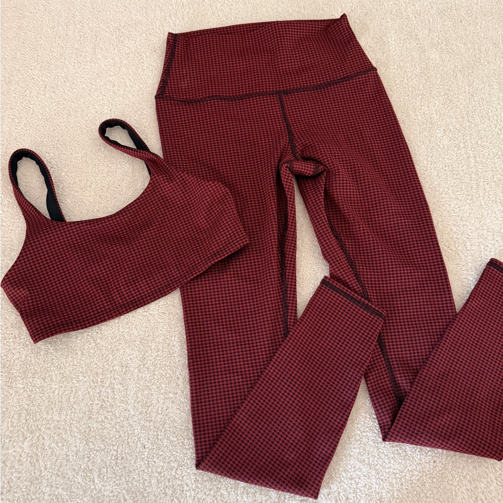 ALO Yoga Burgundy and Black Houndstooth Set